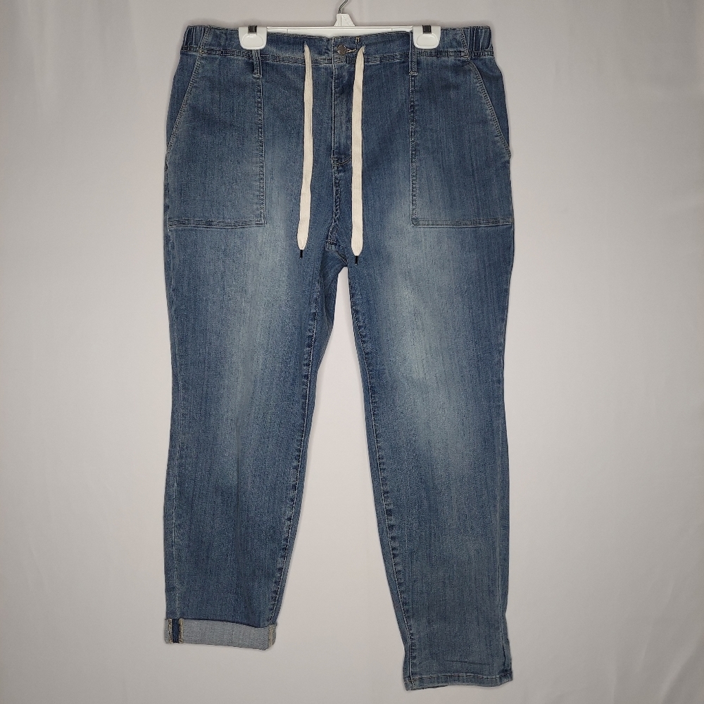 Judy Blue Jeans Women 20W Blue Drawstring Carpenter Square Pocket Elastic Waist